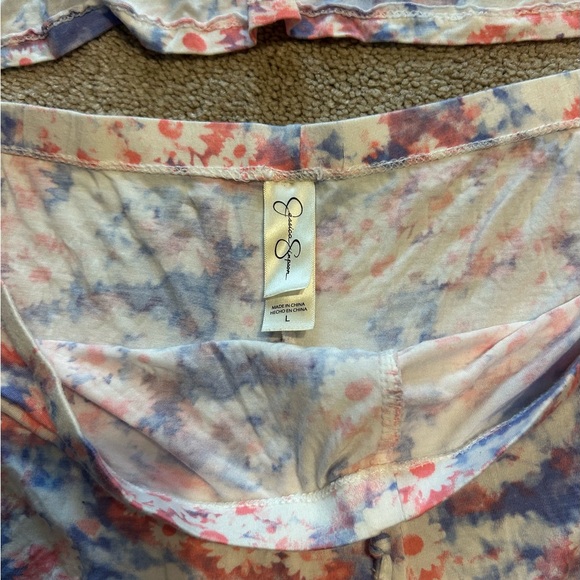 Jessica Simpson Pink Blue Lace Trim Pajama Set Shorts Sleepwear. So Soft! Large - Picture 5 of 6